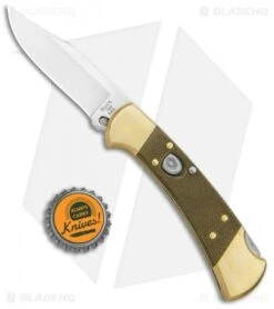 Buck Knives Buck 112 Exclusive Automatic Knife Green Micarta/Brass (3" Satin) -Buck Knives Buck 112 Exclusive Auto OD Green Micarta Polished Brass Satin 0112GRSABHQ B BHQ 101545 jr bottlecap 1 2