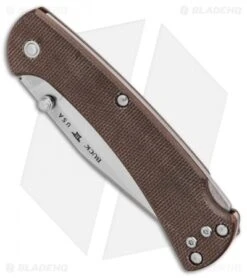 Buck Knives Buck 112 Slim Pro Lockback Knife Brown Micarta (3" Satin) -Buck Knives Buck 112 Ranger Slim Pro Brown Micarta Satin BHQ 88734 er spine
