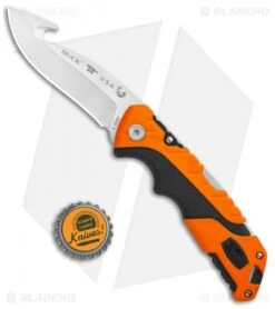 Buck Knives Buck Pursuit Pro Large Lockback Guthook Knife Black/Orange (3.5" Satin) -Buck Knives Buck Pursuit Folding Pro Large Guthook BHQ 115702 jr bottlecap