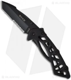 Buck Knives Buck Bones Frame Lock Knife (3" Black Serr) 0870BKX-B
